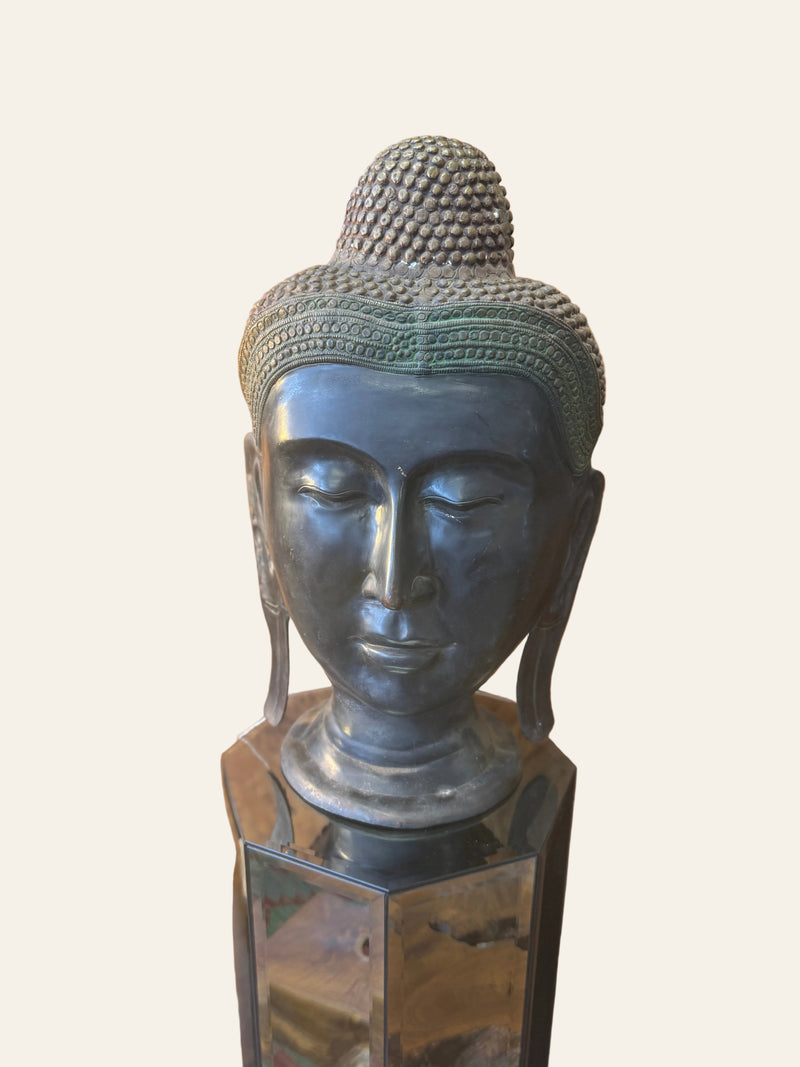 Cast Bronze Buddha Head Sculpture