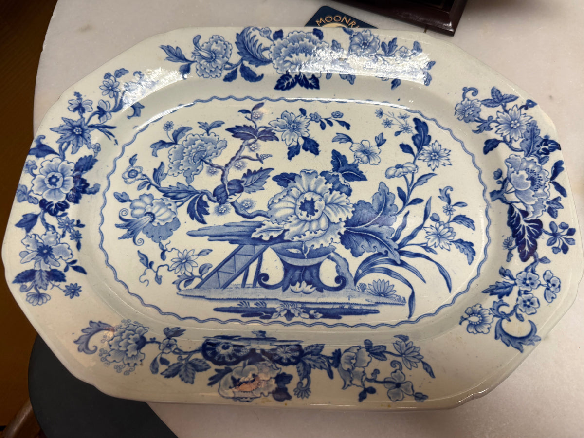 Antique Dresden Opaque China Blue & White Platter