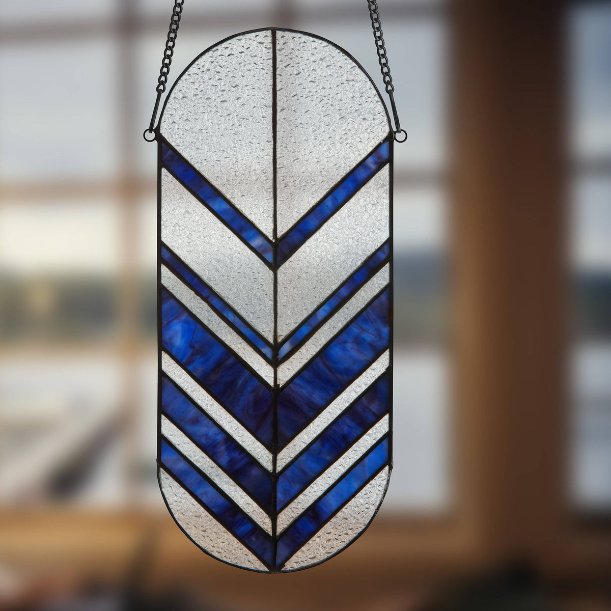 Darby Clear & Blue Arrows Stained Glass