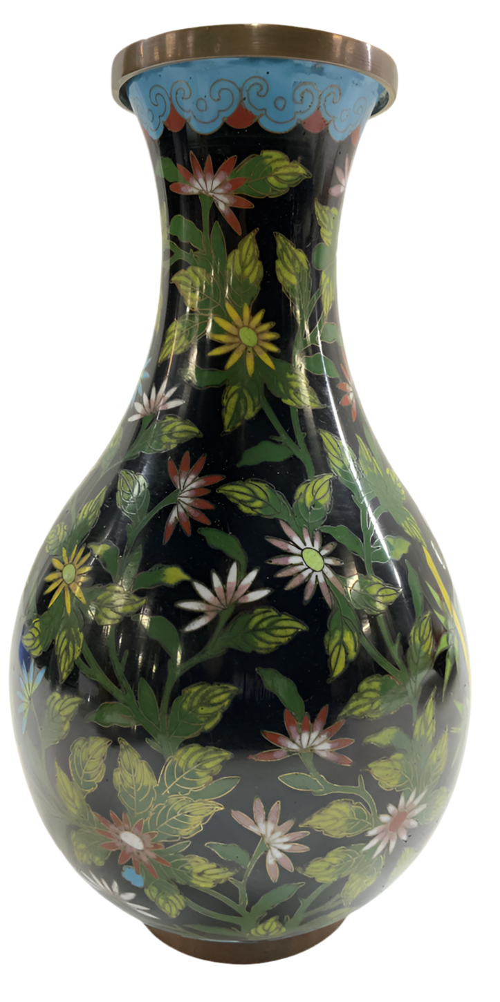 Vintage Asian Black Cloisonne Vase