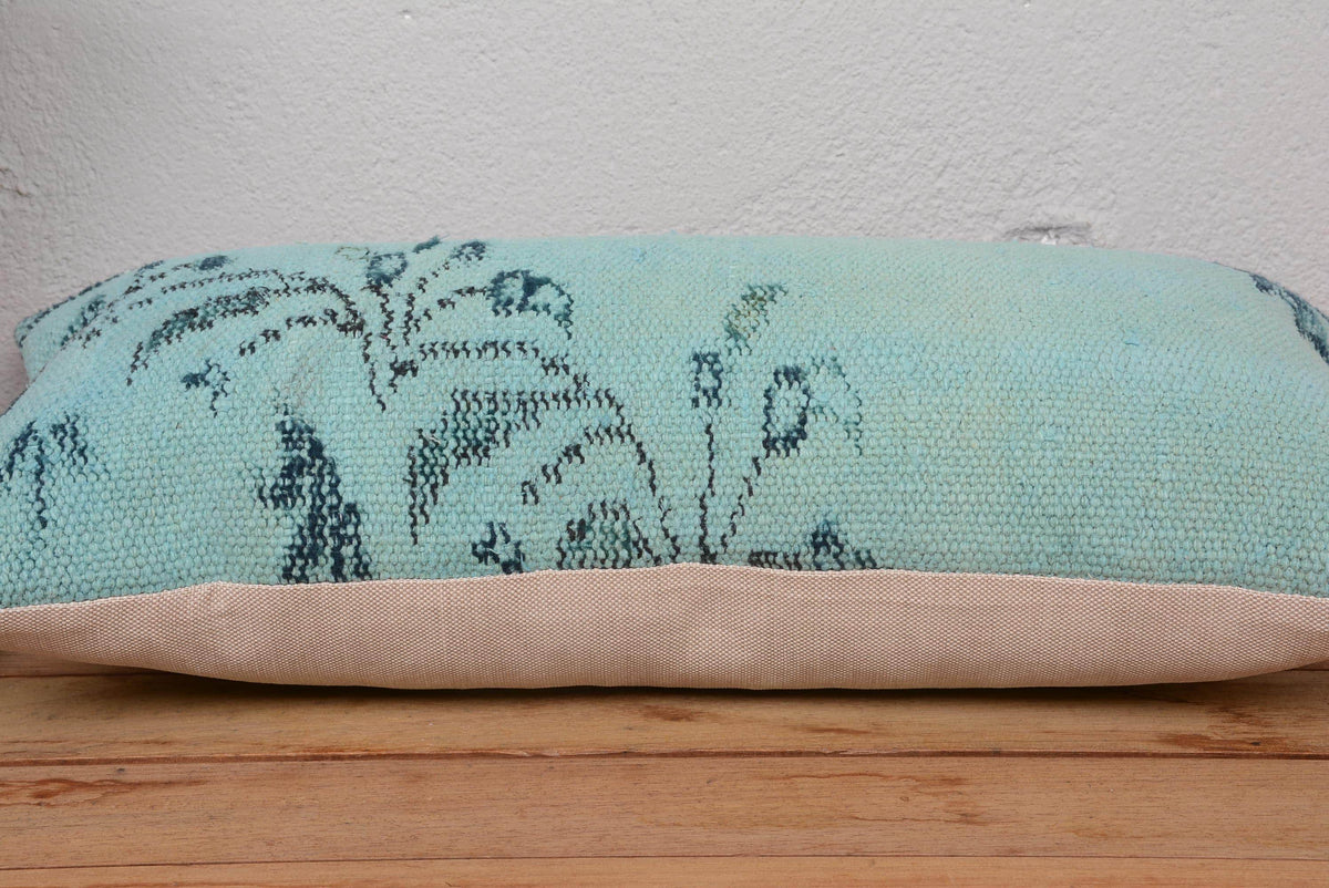 Turkish Kilim Aqua Throw Pillow 12x24