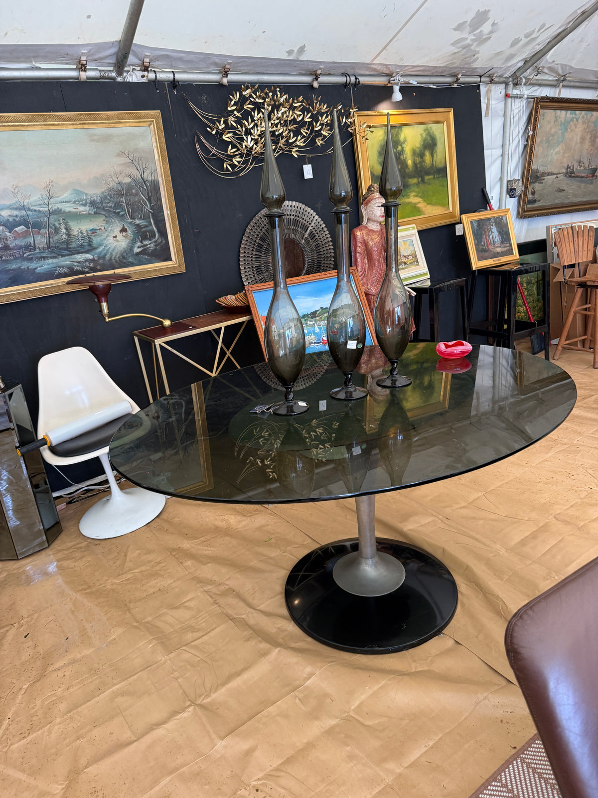 Chromecroft Tulip Dining Table, Smoked Glass
