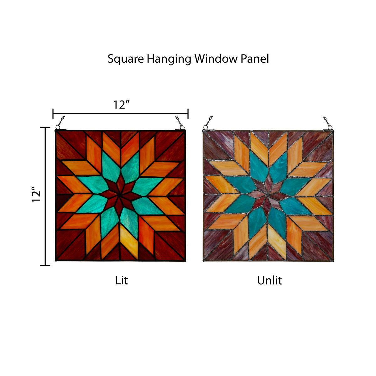 Red & Teal Quilt Square Stained Glass Window Panel