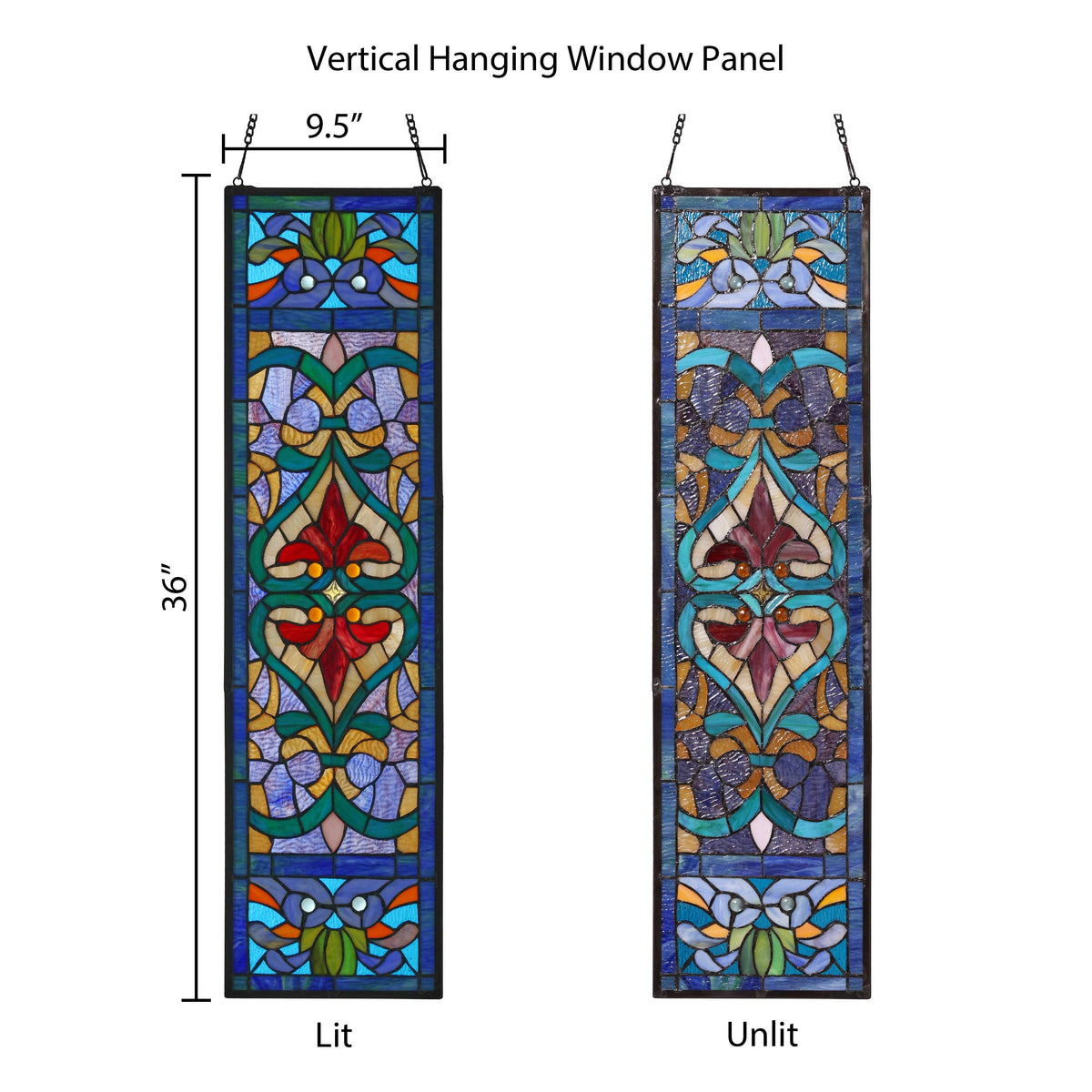 36"H Victorian Stained Glass Window Panel