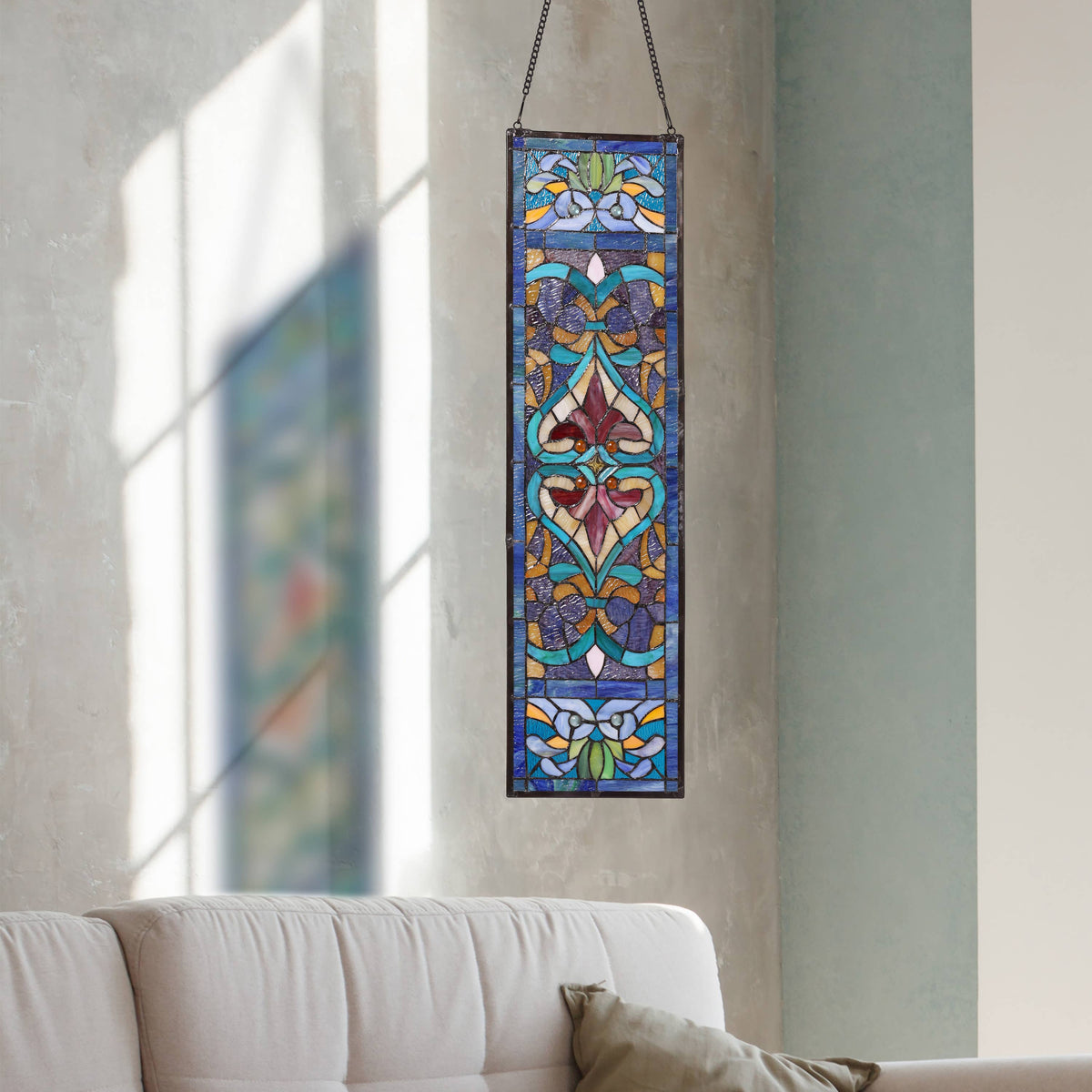 36"H Victorian Stained Glass Window Panel