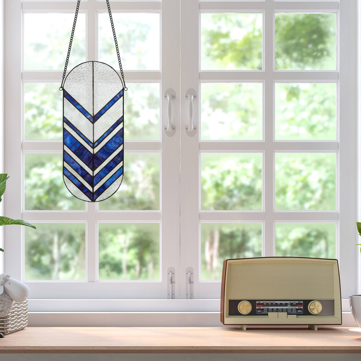 Darby Clear & Blue Arrows Stained Glass