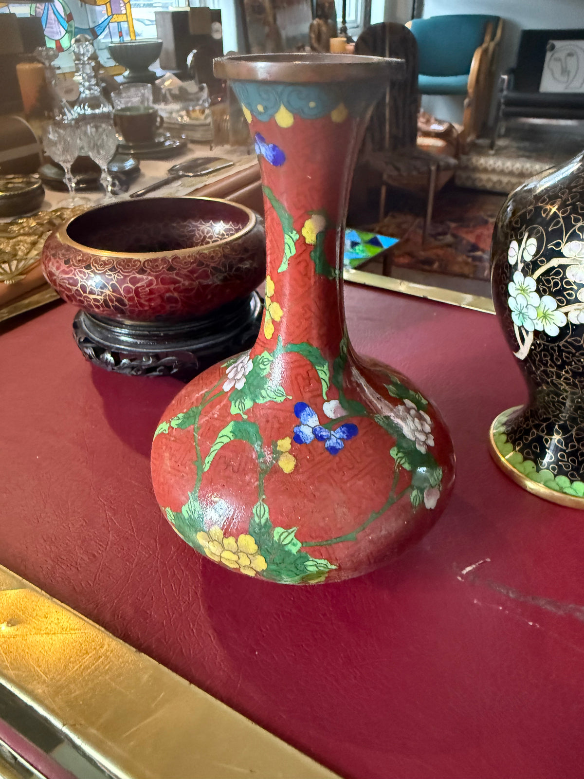 Red Cloisonné Bud Vase