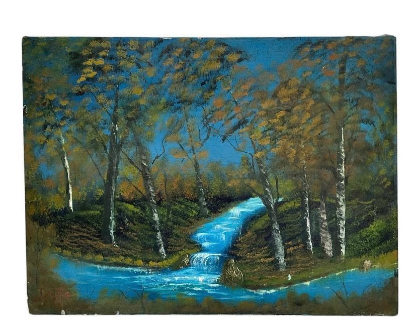 Framed Forest Waterfall Original Painting