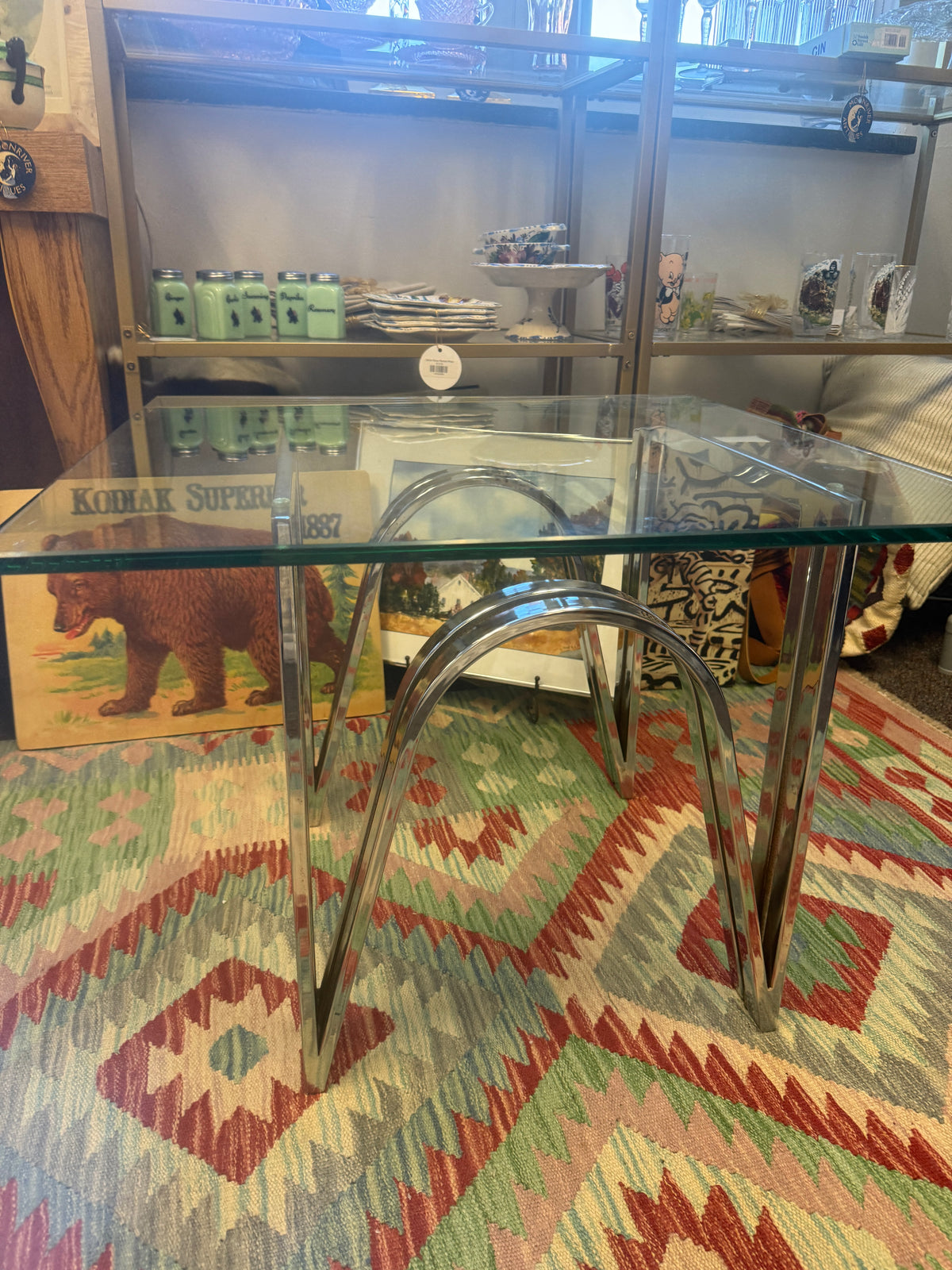 Modern Chrome & Glass Arched-Base Side Table