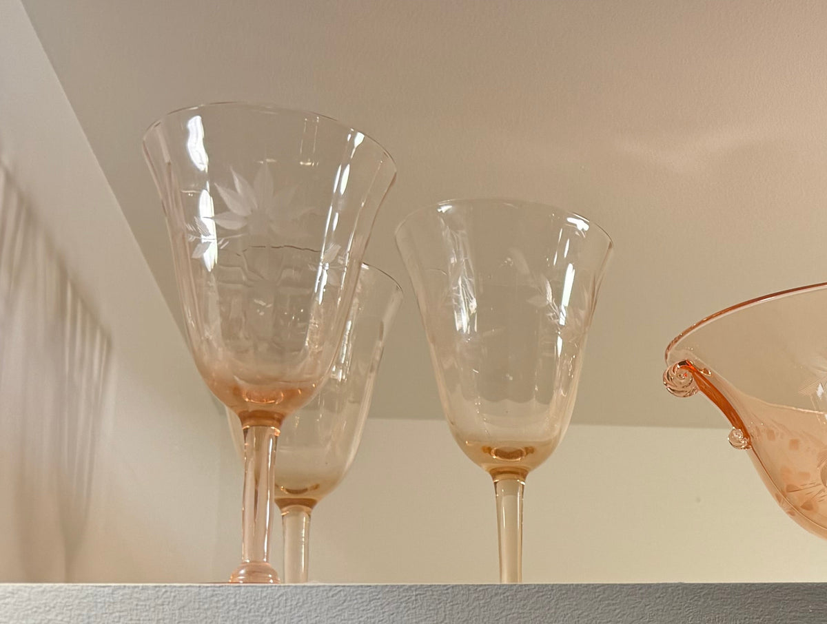 Pink Depression Glass Wine Glasses (set)