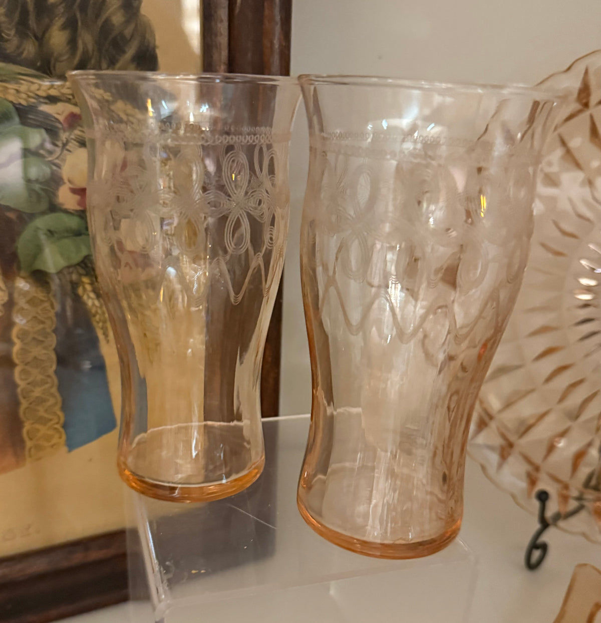 Pink Depression Glass Diamond Quilt Cups (pair)