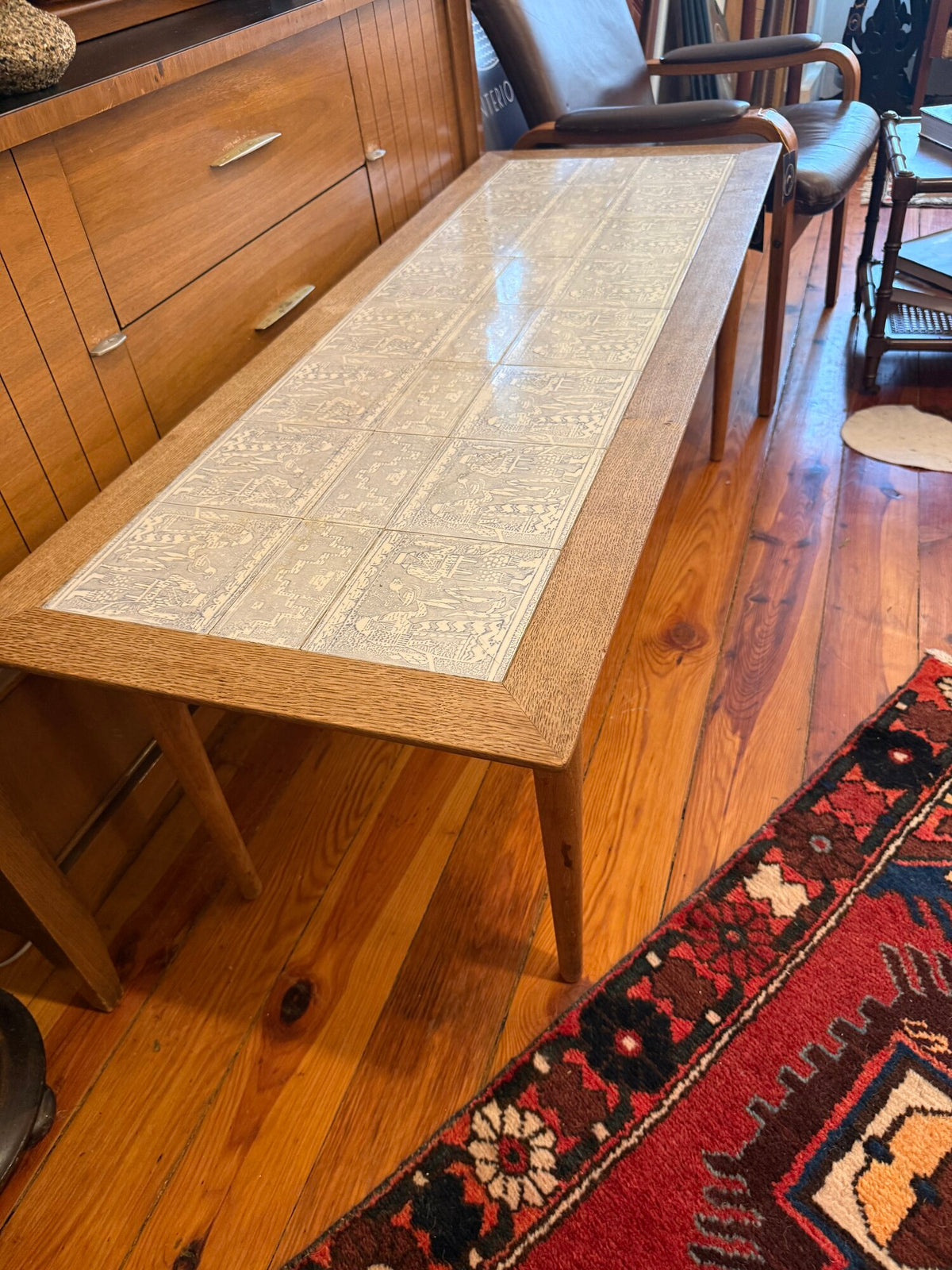 Danish Modern tile-top coffee table, angle view