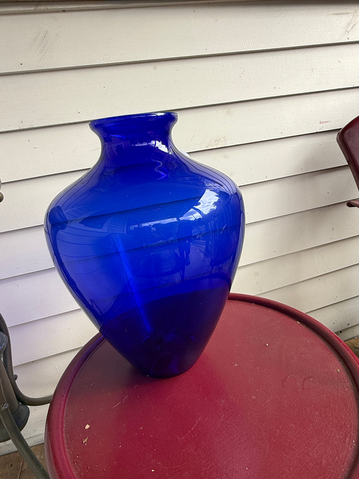 Large cobalt blue glass vase, 18 inches tall