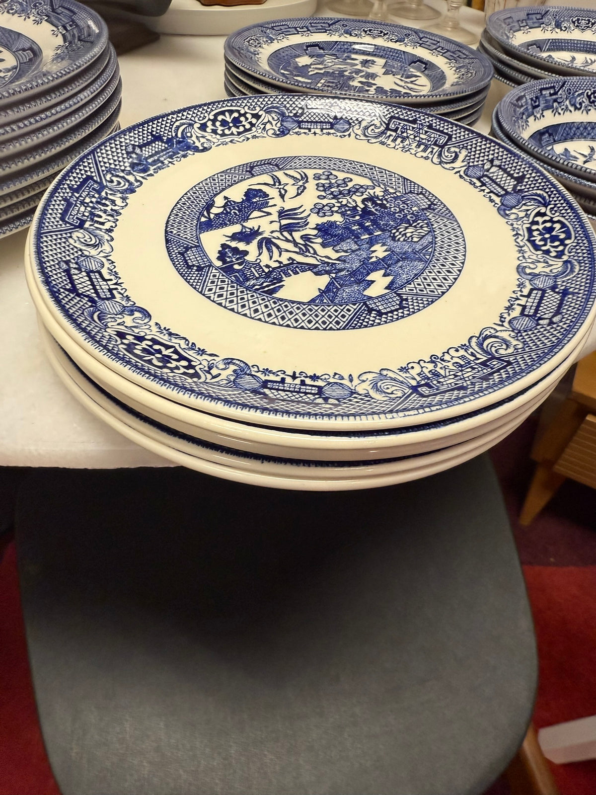 Antique Blue Willow Plates – Early Unmarked Ironstone, Circa 1900