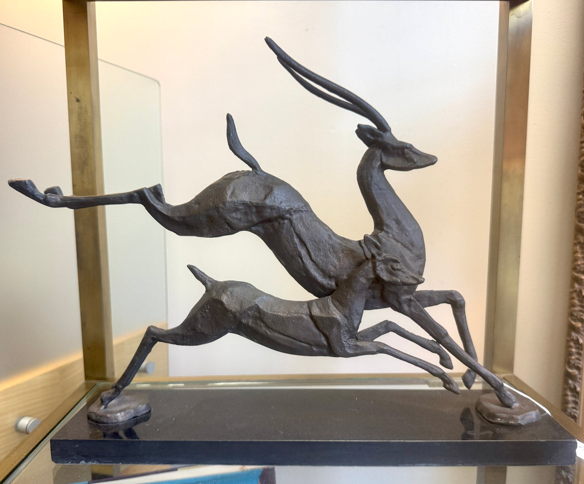 Contemporary Bronze Running Gazelles Sculpture