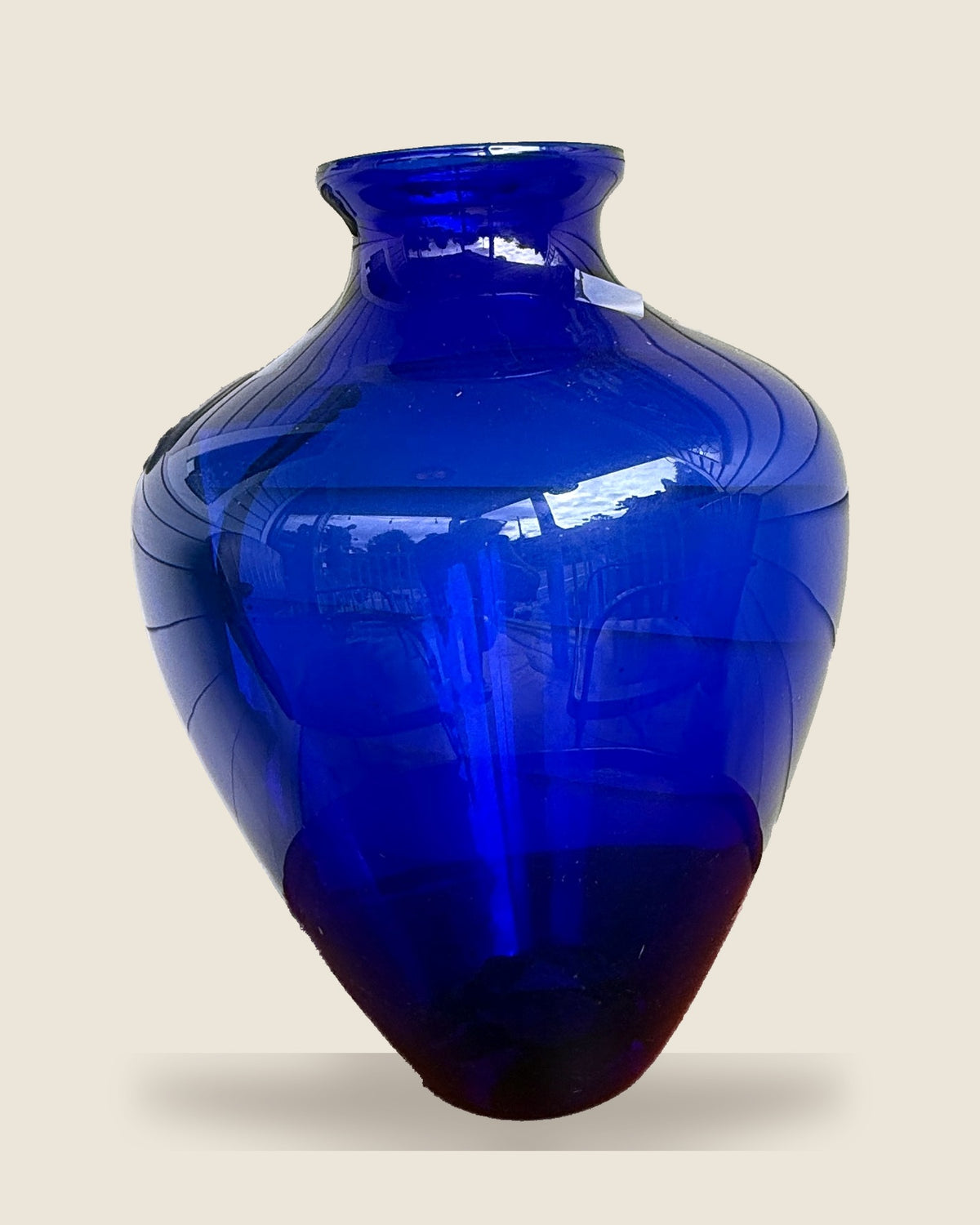 Large cobalt blue hand-blown glass vase, alternate view