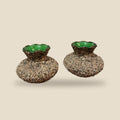 Pair of pebble-encrusted green glass bud vases