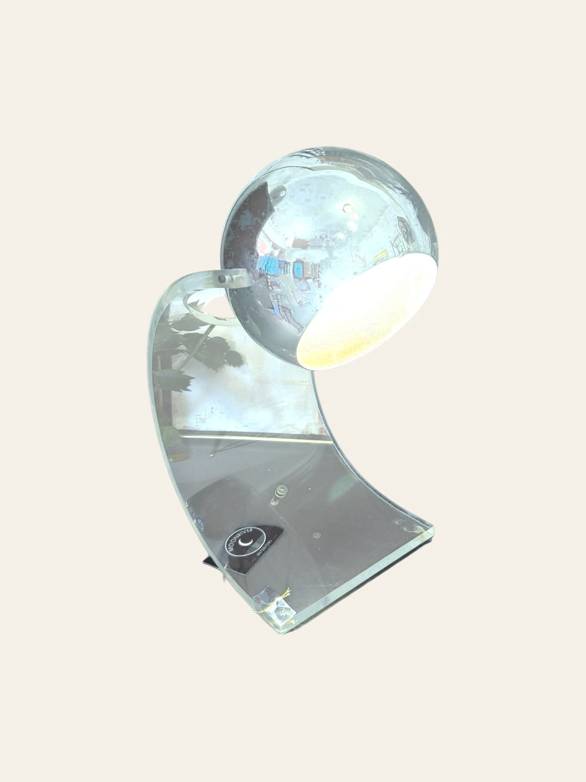 Robert Sonneman mid-century eyeball table lamp, chrome sphere on curved lucite base