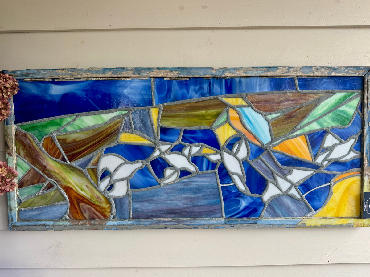 Abstract leaded stained-glass panel